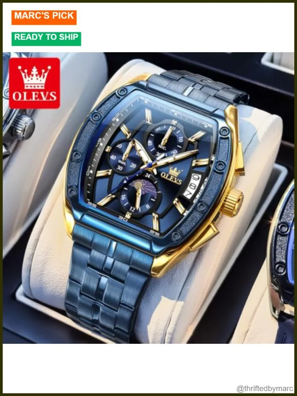 Men's Square Face Luxury Dress Chronograph Watch Stainless Steel Waterproof